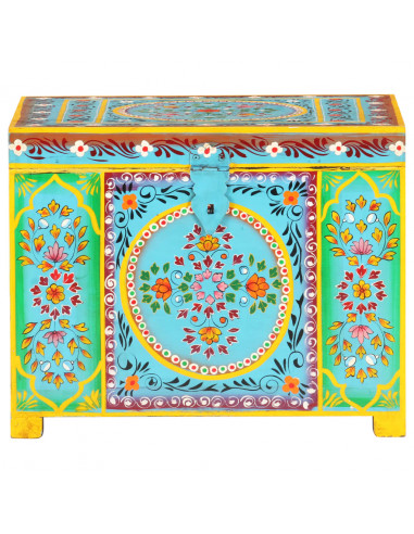 Baule Dipinto a Mano 50x40x40 cm in Legno Massello di Mango