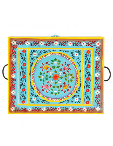 Baule Dipinto a Mano 50x40x40 cm in Legno Massello di Mango