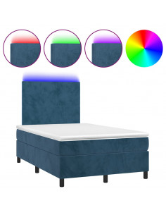 Letto a Molle Materasso e LED Blu Scuro 120x190 cm in Velluto
