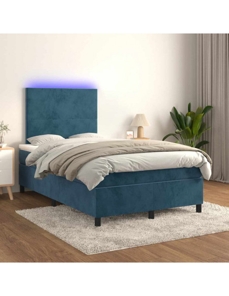 Letto a Molle Materasso e LED Blu Scuro 120x190 cm in Velluto