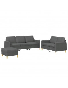 Set di Divani 3 pz con Cuscini Grigio Scuro in Tessuto