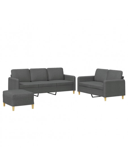 Set di Divani 3 pz con Cuscini Grigio Scuro in Tessuto