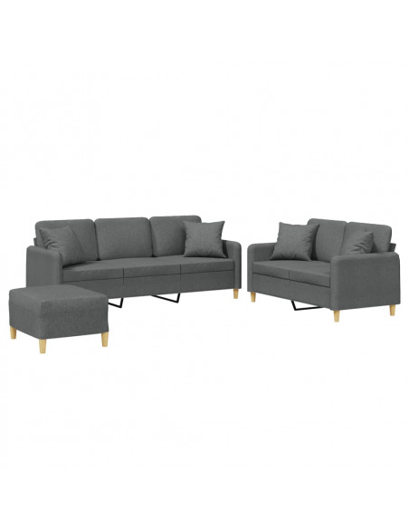 Set di Divani 3 pz con Cuscini Grigio Scuro in Tessuto