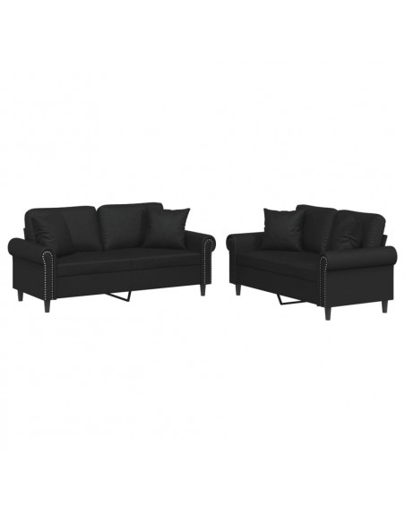 Set di Divani 2 pz con Cuscini Nero in Similpelle