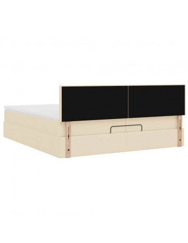 Struttura Letto Pouf con Materasso Crema 200x200cm in Tessuto