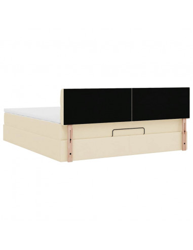 Struttura Letto Pouf con Materasso Crema 180x200 cm in Tessuto