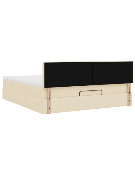 Struttura Letto Pouf con Materasso Crema 160x200 cm in Tessuto