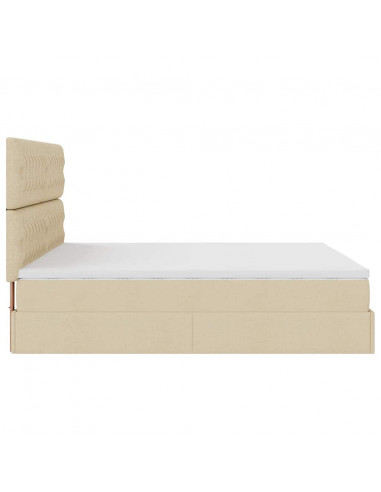 Struttura Letto Pouf con Materasso Crema 160x200 cm in Tessuto