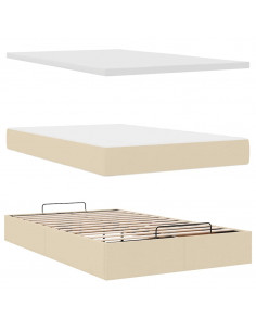 Struttura Letto Pouf con Materasso Crema 120x200 cm in Tessuto 2