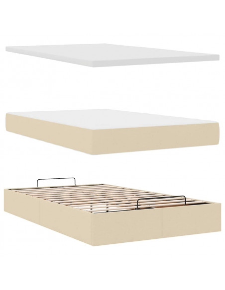 Struttura Letto Pouf con Materasso Crema 120x200 cm in Tessuto