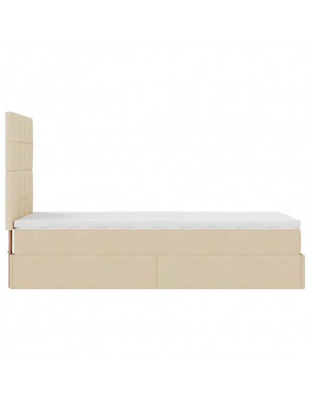 Struttura Letto Pouf con Materasso Crema 100x200 cm in Tessuto