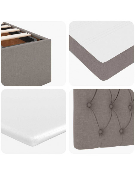 Struttura Letto Pouf con Materasso Tortora 120x190 cm Tessuto