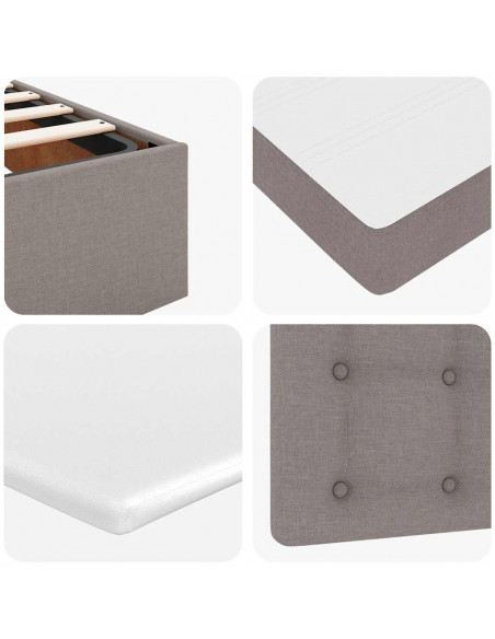 Struttura Letto Pouf con Materasso Tortora 120x190 cm Tessuto