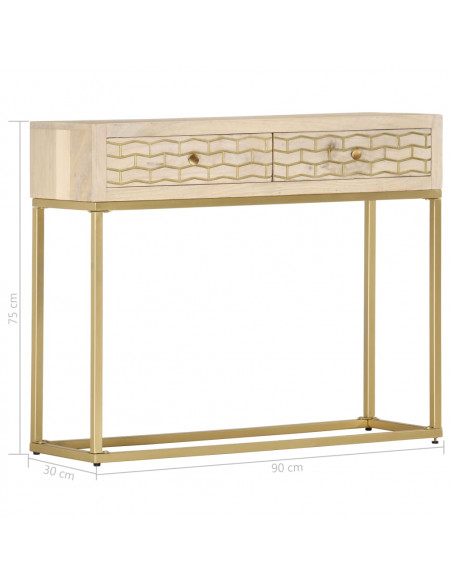 Tavolo Consolle Oro 90x30x75 cm Legno Massello di Mango