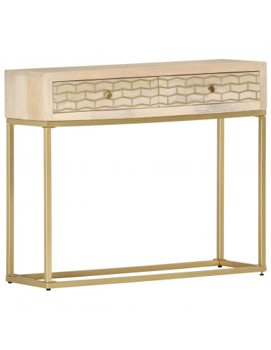 Tavolo Consolle Oro 90x30x75 cm Legno Massello di Mango