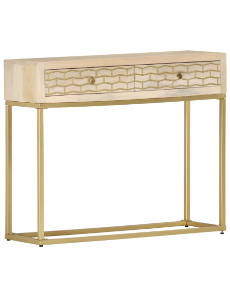 Tavolo Consolle Oro 90x30x75 cm Legno Massello di Mango