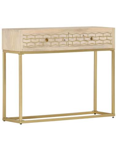 Tavolo Consolle Oro 90x30x75 cm Legno Massello di Mango