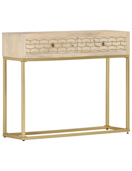 Tavolo Consolle Oro 90x30x75 cm Legno Massello di Mango