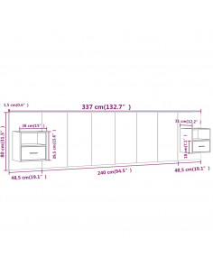 Testiera Letto con Comodini Rovere Fumo in Legno Multistrato