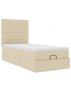 Struttura Letto Pouf con Materasso Crema 90x190 cm in Tessuto 2