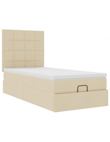 Struttura Letto Pouf con Materasso Crema 90x190 cm in Tessuto