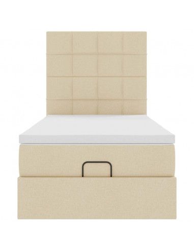 Struttura Letto Pouf con Materasso Crema 90x190 cm in Tessuto