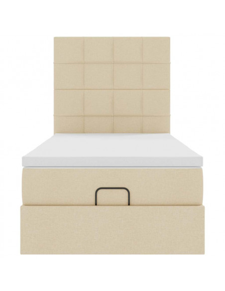 Struttura Letto Pouf con Materasso Crema 90x190 cm in Tessuto