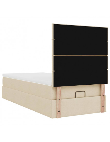 Struttura Letto Pouf con Materasso Crema 90x200 cm in Tessuto