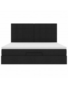 Struttura Letto Pouf con Materasso Nero 160x200 cm in Tessuto