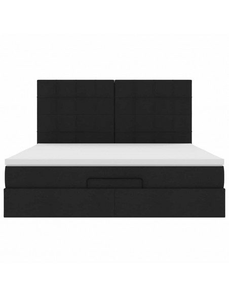 Struttura Letto Pouf con Materasso Nero 160x200 cm in Tessuto