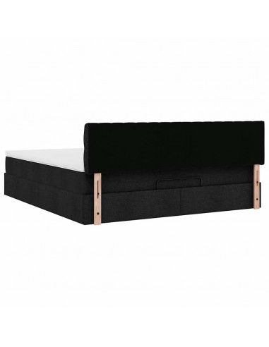 Struttura Letto Pouf con Materasso Nero 160x200 cm in Tessuto