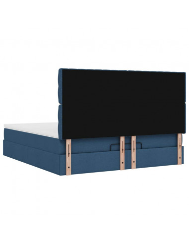 Struttura Letto Pouf con Materasso Blu 160x200 cm in Tessuto