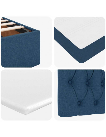 Struttura Letto Pouf con Materasso Blu 160x200 cm in Tessuto