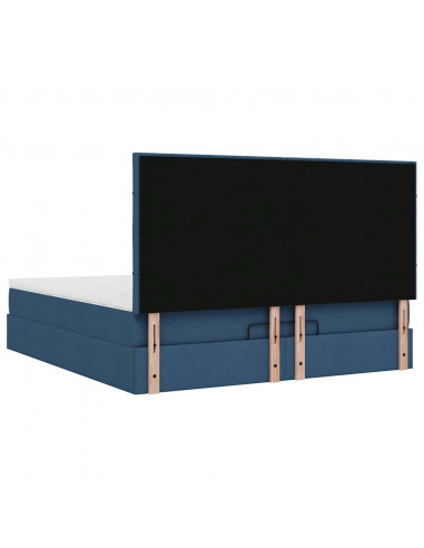 Struttura Letto Pouf con Materasso Blu 160x200 cm in Tessuto