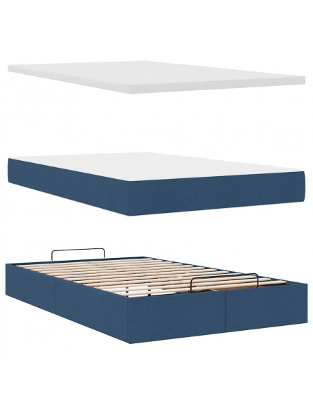 Struttura Letto Pouf con Materasso Blu 120x190 cm in Tessuto