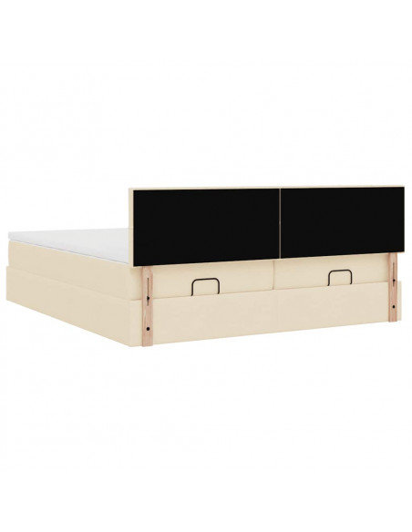 Struttura Letto Pouf con Materassi Crema 200x200 cm in Tessuto