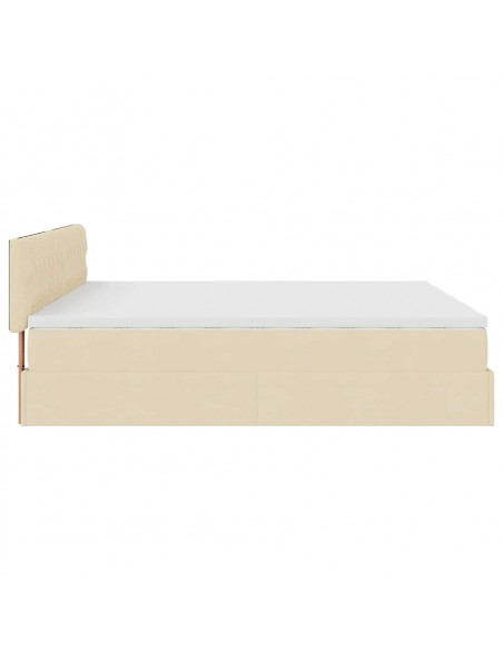 Struttura Letto Pouf con Materassi Crema 200x200 cm in Tessuto