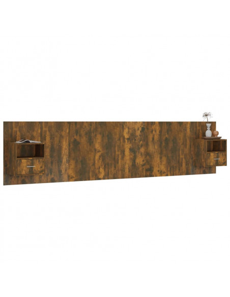 Testiera Letto con Comodini Rovere Fumo in Legno Multistrato