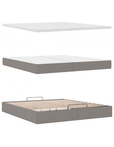 Struttura Letto Pouf con Materassi Tortora 200x200 cm Tessuto