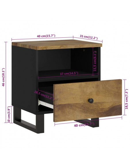 Comodini 2pz in Legno Massello di Mango e Legno Multistrato
