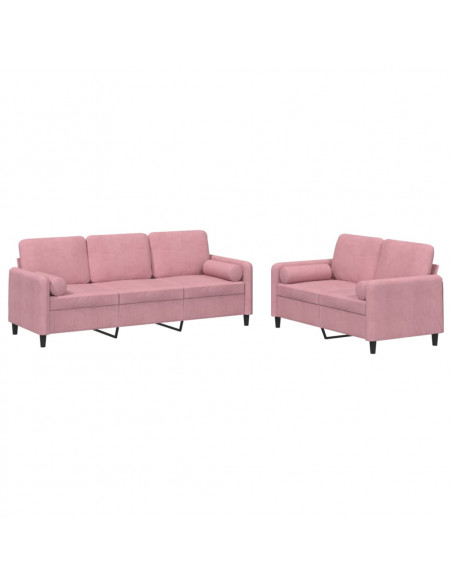 Set di Divani 2 pz con Cuscini Rosa in Velluto