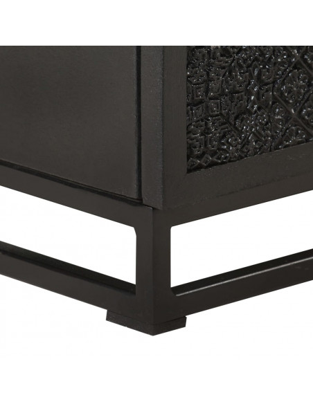 Comodino Nero 40x30x50 cm in Legno Massello di Acacia e Mango