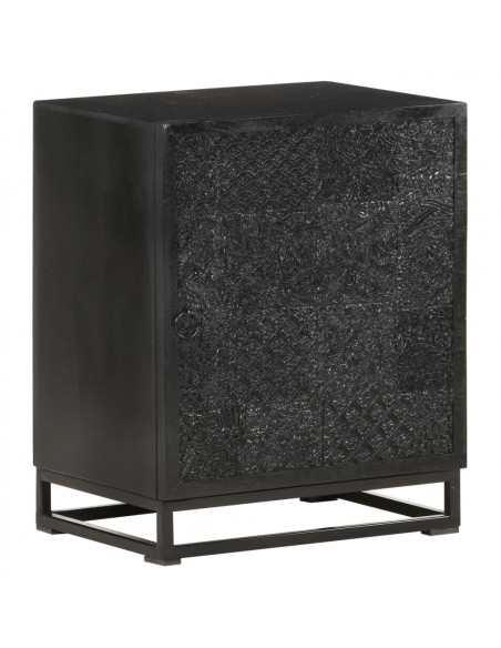 Comodino Nero 40x30x50 cm in Legno Massello di Acacia e Mango