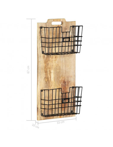 Portariviste a Parete 33x10x67 cm in Massello di Mango Grezzo