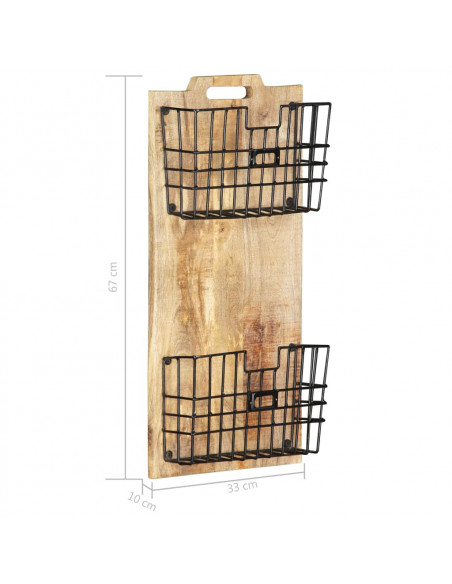 Portariviste a Parete 33x10x67 cm in Massello di Mango Grezzo