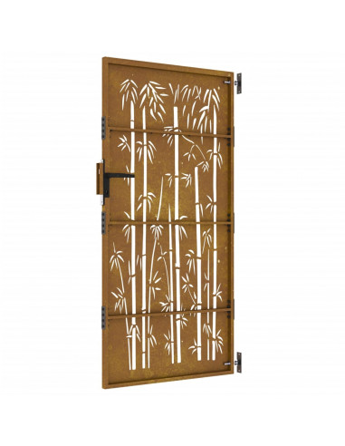Cancello da Giardino 85x175 cm in Acciaio Corten Design Bambù