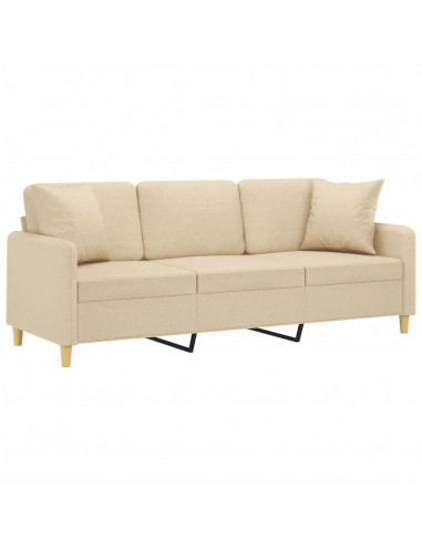 Divano a 3 Posti con Cuscini Crema 180 cm in Tessuto