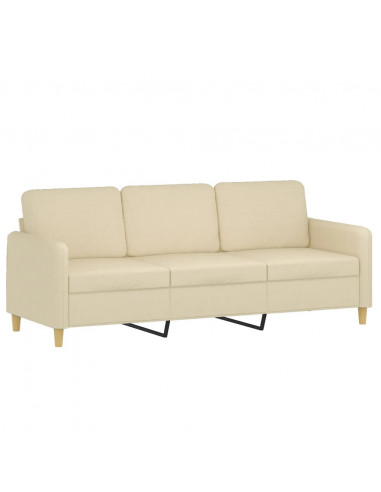 Divano a 3 Posti con Cuscini Crema 180 cm in Tessuto