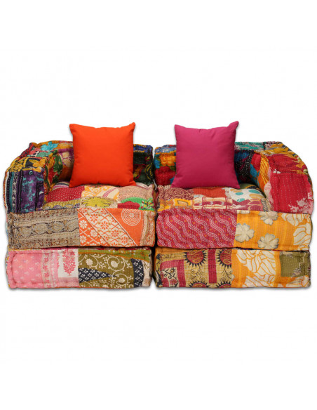 Pouf Modulare a 2 Posti in Tessuto Patchwork
