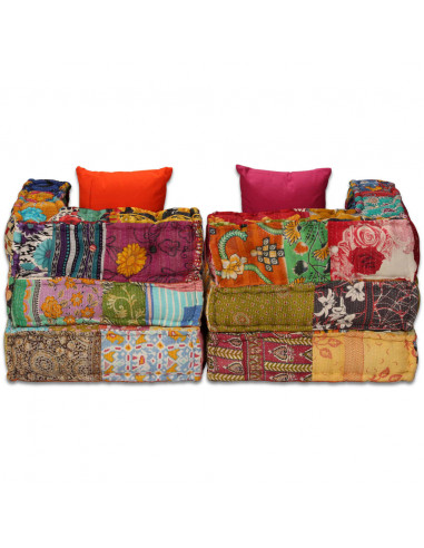 Pouf Modulare a 2 Posti in Tessuto Patchwork